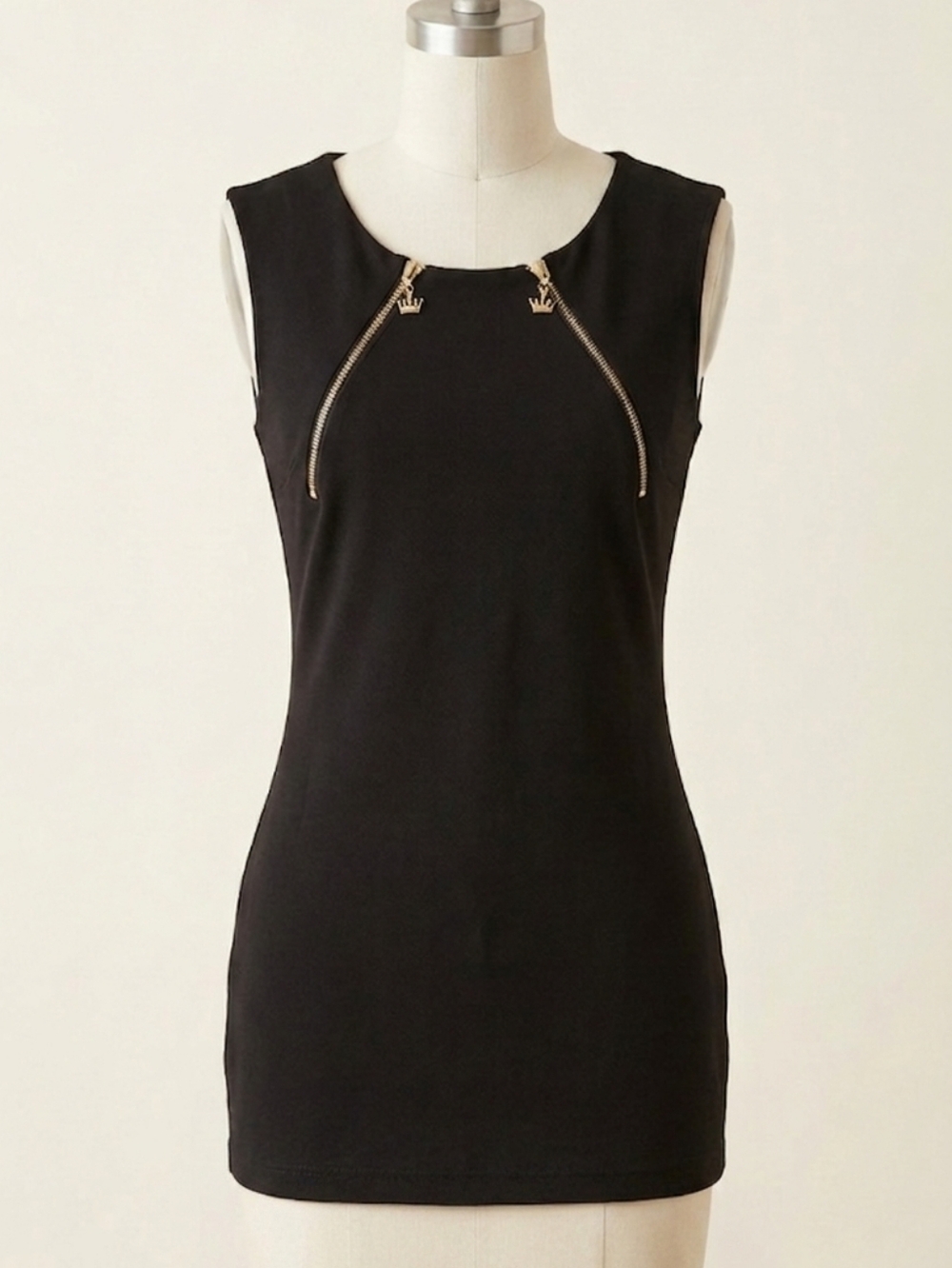Black Sleeveless Zip Detail Tank